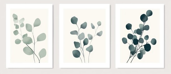Poster - eucalyptus leaf greeting card collection in soft pastel colors featuring minimalist design with empt