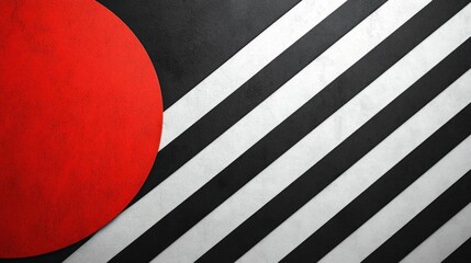 Poster - Abstract design featuring bold red circle and dynamic black and white stripes on a textured surface. Generative AI
