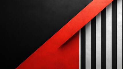 Poster - Bold geometric design featuring a black, red, and white color scheme with sharp contrasts. Generative AI