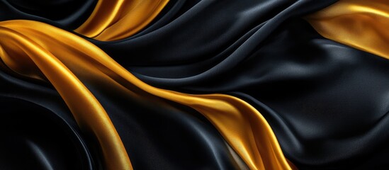 Poster - richly textured black and gold silk waves with elegant flowing drapery and ample copy space for luxu