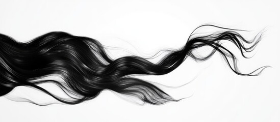 Poster - flowing black female hair strands on a smooth white background with ample empty space for creative t