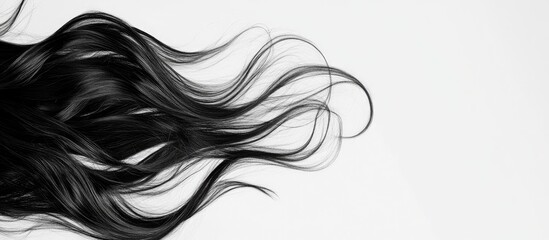 Poster - lush flowing black female hair gracefully cascading on a bright white background, offering ample emp