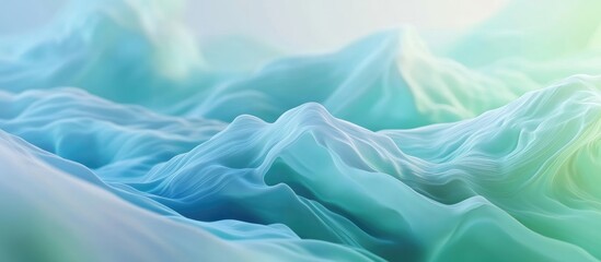 Poster - calming blue and green gradient waves flowing across soft textured mountains with ample empty space 