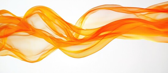 Poster - Translucent orange fabric waves gracefully in motion against a pristine white background, offering ample copy space for creative text overlay.