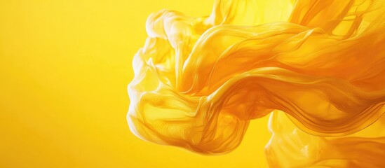 Poster - Vibrant yellow flowing liquid against a bright backdrop creating dynamic texture and empty space for text in a minimalist design setting