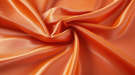 Poster - textured flowing orange laminate fabric arranged in elegant folds showcasing vibrant orange hues wit