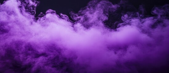 Poster - Ethereal purple smoke billowing against a deep black backdrop with ample negative space for creative text overlay and design elements.