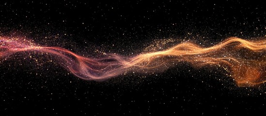 Poster - vibrant flowing cosmic waves of purple and gold in starry universe with black background and ample s