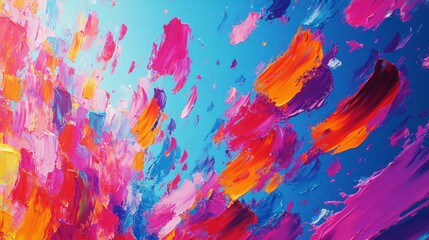 Poster - Vibrant abstract artwork with bold colors swirling in bright blue background. Generative AI