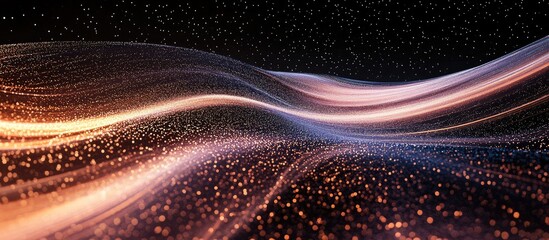 Poster - cosmic flowing stars with soft pink and blue waves in dark universe background creating space for te