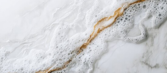 Poster - Dynamic Flowing Rock Formation on Light White Marble Surface with Organic Textures and Empty Copy Space for Text in Natural Earth Tones