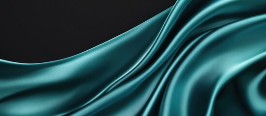 Poster - teal silk fabric gracefully flowing on a dark background creating elegant waves and ample empty spac
