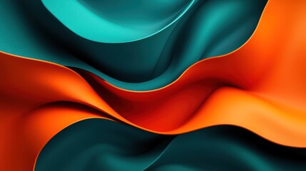 Fototapete - Vibrant waves of turquoise and orange fabric create a dynamic abstract composition. Generative AI