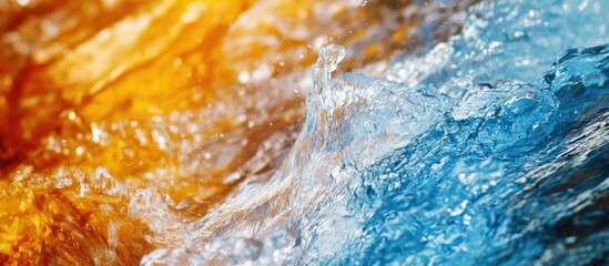 Poster - vibrant flowing water in a colorful stream featuring rich orange and blue tones with ample copy spac