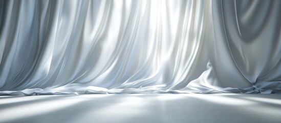 Poster - Translucent Flowing Water Texture with Soft Bright White Light Illuminating Silky Gray Curtains and Smooth Surface for Text Placement