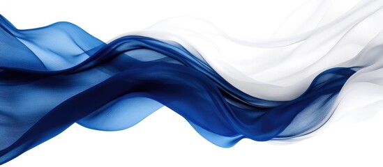 Poster - Serene flowing white and blue fabric waves on a bright background creating a tranquil atmosphere with ample copy space for text and design elements