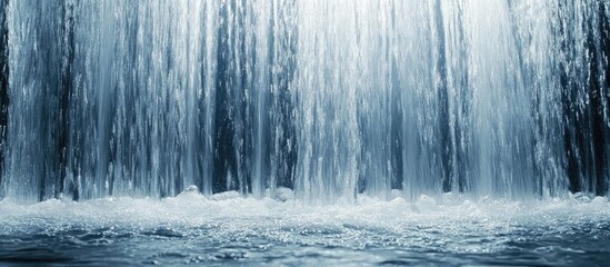 Poster - flowing water texture with translucent blue curtain effect illuminated by bright light over calm aqu