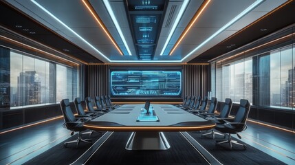 Poster - Command center conference room, 3D rendering with a futuristic design and modern, high-tech features.