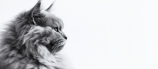 Poster - fluffy grey cat profile view on white background with ample empty space for text and design elements