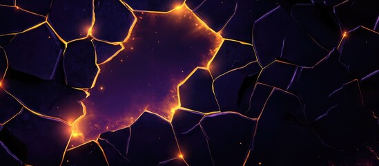 Fototapete - Glowing Fractured Energy Void in Deep Purple and Black with Illuminated Cracks and Empty Copy Space for Text in Center