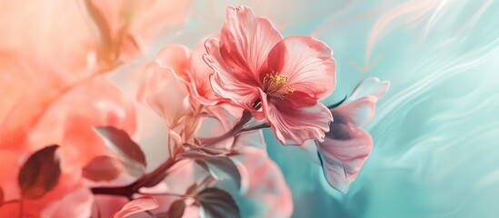 Poster - Energizing Floral Aesthetic Podcast Cover Banner with Soft Pink and Teal Hues Featuring Blooming Flowers and Empty Text Space