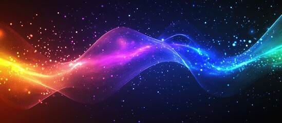 Fototapete - Vibrant Cosmic Waves of Colorful Light in a Dark Universe Background with Space for Text and Celestial Elements in Blue Purple and Red Tones