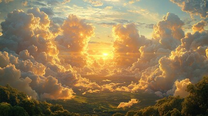 Poster - Stunning sunset over rolling hills with dramatic clouds and golden light creating a serene atmosphere. Generative AI