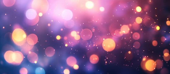 Poster - Vibrant bokeh lights in shades of pink, purple, and orange creating an energetic ambiance at an outdoor concert with ample empty space for text