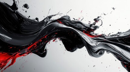 Poster - Flowing abstract shapes in black and red paint create a dynamic visual experience. Generative AI