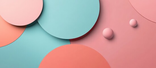 Poster - Abstract Composition of Soft Pastel Colored Circles in Coral Pink and Turquoise on Textured Background for Creative Design Layout