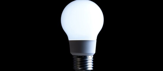 Poster - LED light bulb glowing brightly in a dark background showcasing eco-friendly design with ample blank space for promotional text and branding.