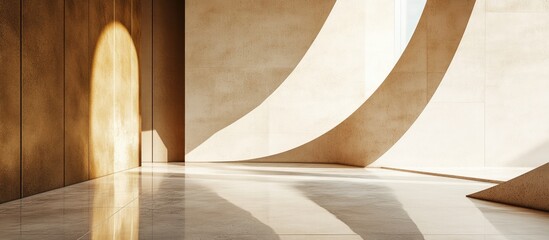Poster - Innovative Interior Design Showcasing Warm Beige and Cream Tones with Curved Walls and Natural Light Effects in a Modern Space