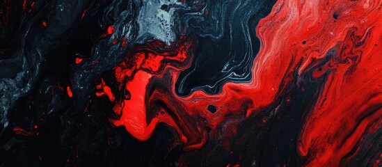Poster - abstract fluid art marble background in red and black with smooth textures and empty copy space for 