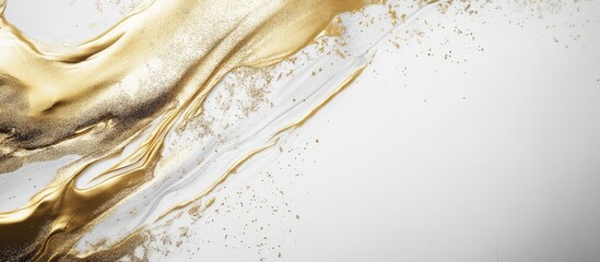 Poster - metallic fluid art in gold and silver tones with smooth brush strokes on light gray background ideal