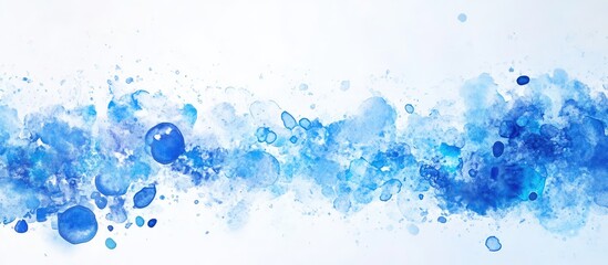 Poster - abstract fluid art workshop background with blue watercolor splashes and bubbles on white canvas for