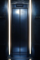 Poster - Sleek digital vault door glows softly against a dark metallic backdrop, providing ample space for text overlay. The design emphasizes security and innovation for financial themes