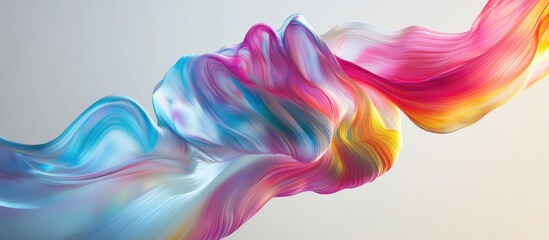 Poster - dynamic fluid gradients in pink blue and yellow flowing ribbon layers on light background with empty