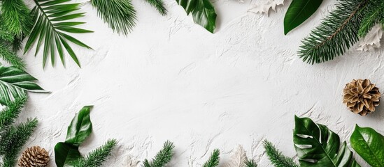 Poster - Elegant Frame Mockup Surrounded by Lush Greenery on Soft Neutral Textured Wall with Space for Personalized Text or Artwork