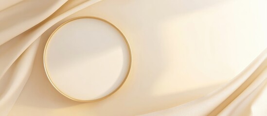 Poster - elegant circular art holder set against a soft beige fabric background featuring an empty space for 