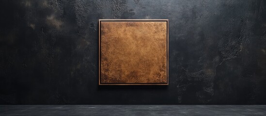 Poster - textured brown square canvas framed in classic style against a sleek black wall in a minimalist deco