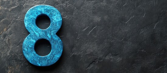 Poster - French Blue Marble Number 8 on Textured Black Background with Empty Space for Custom Text and Design Elements
