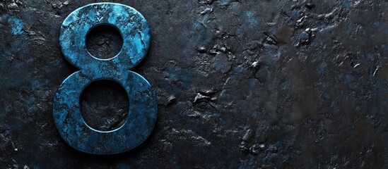 Poster - French Blue Number 8 Textured Metallic Design on Black Background with Copy Space for Customization and Branding