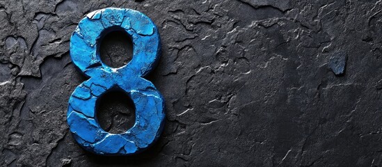 Poster - french blue painted number eight on textured black slate background with empty space for custom text