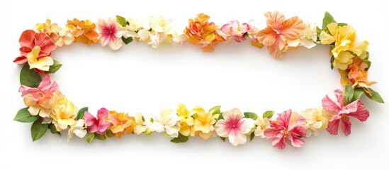 Poster - Colorful floral garland frame in pink, orange, and white hues on a bright white background, perfect for text placement and design elements.