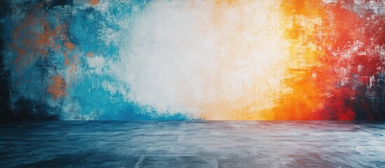 Poster - Vibrant abstract backdrop design featuring a gradient of blue, orange, and white hues, perfect for text placement in studio setting.