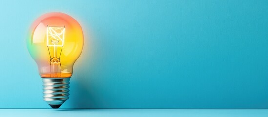 Poster - Colorful Light Bulb on Blue Background with Empty Copy Space for Energy Efficiency and Load Balancing Concepts