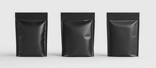 Poster - Black Zip Bag Mockup Set in Front and Side View on Light Gray Background with Empty Space for Branding and Text Placement