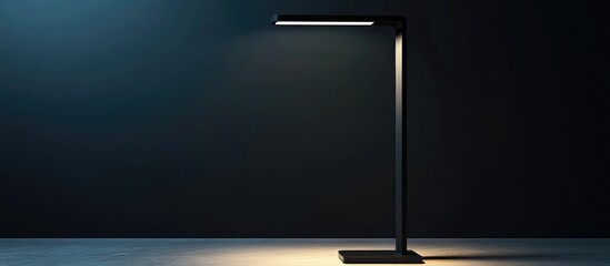 Poster - Modern Minimalist LED Desk Lamp Illuminating Dark Interior Space with Soft Warm Light and Room for Textual Content