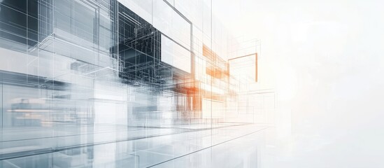 Poster - Futuristic architectural design concept with digital tools in a modern light gray and orange color scheme featuring empty space for text.