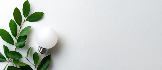 Poster - Energy Efficient Light Bulb with Green Leaves Isolated on Bright White Background for Eco-Friendly Concepts and Sustainable Living Solutions